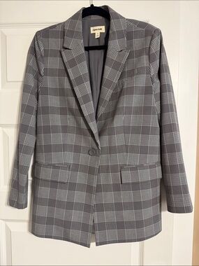 Open Edit Gray Plaid Single-Button Blazer